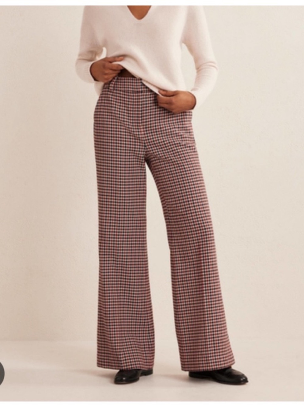 NWT Boden Flared Checked Plaid Pants Trousers Red Blue White Size 2 Petite